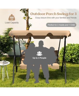 3 Seat Outdoor Patio Canopy Swing with Cushioned Steel Frame