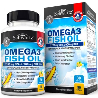 Omega-3 Fish Oil 1200mg EPA & 900mg DHA Softgels, Wild-Caught, Burpless Lemon Flavor, Joint, Brain & Eye Support, 90ct
