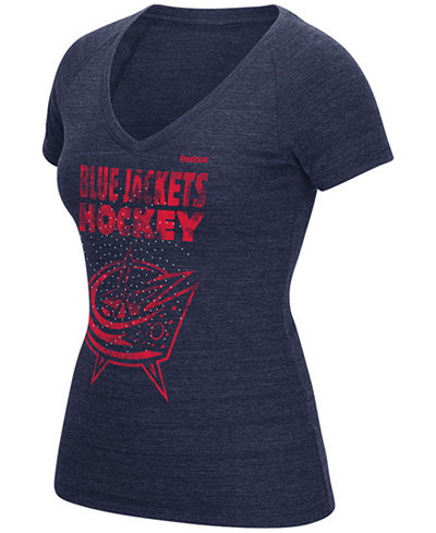 Reebok Women's Columbus Blue Jackets Block Rhinestone T-Shirt
