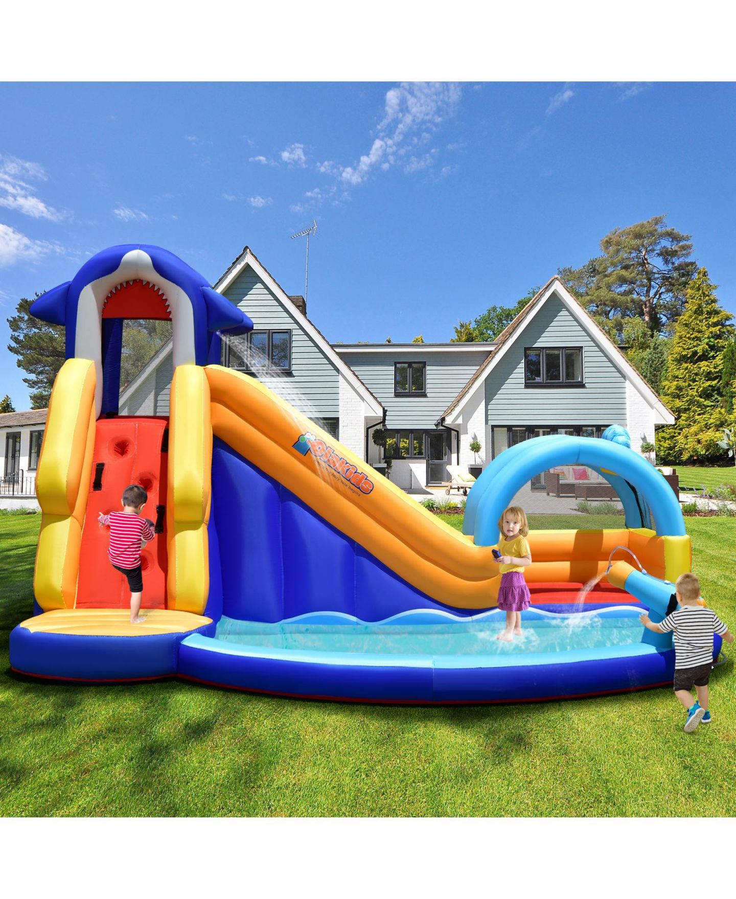 Детская игрушка Mecale Shark-Themed Bouncy House with Slide and Splash Pool, 14'L x 10'W x 8.5'H, Supports 4 Kids, Ages 3-10, цвет: Синий — фото 7