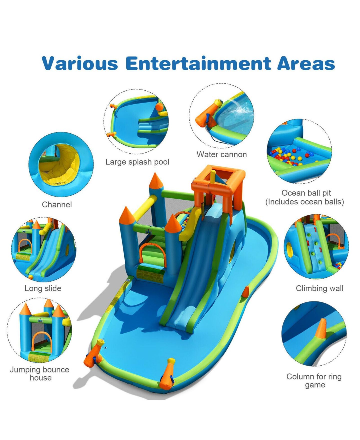 Детская игрушка Mecale Inflatable Water Slide Bounce House with Splash Pool, Ages 3-10, цвет: Синий — фото 5