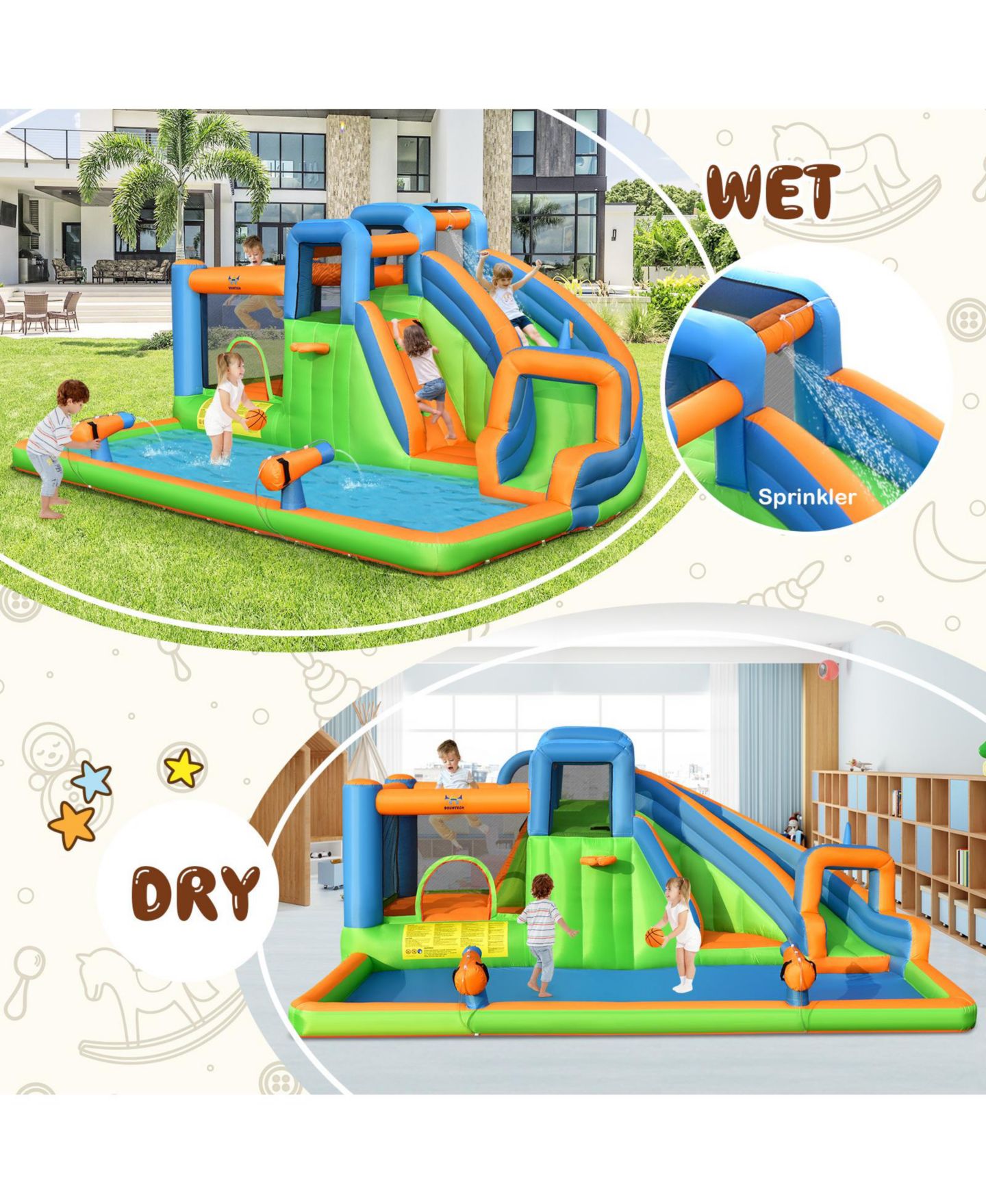 Детская игрушка Mecale 7-in-1 Inflatable Water Park Bouncer with Dual Climbing Walls, Up to 5 Players, Ages 3-12, цвет: Синий — фото 6