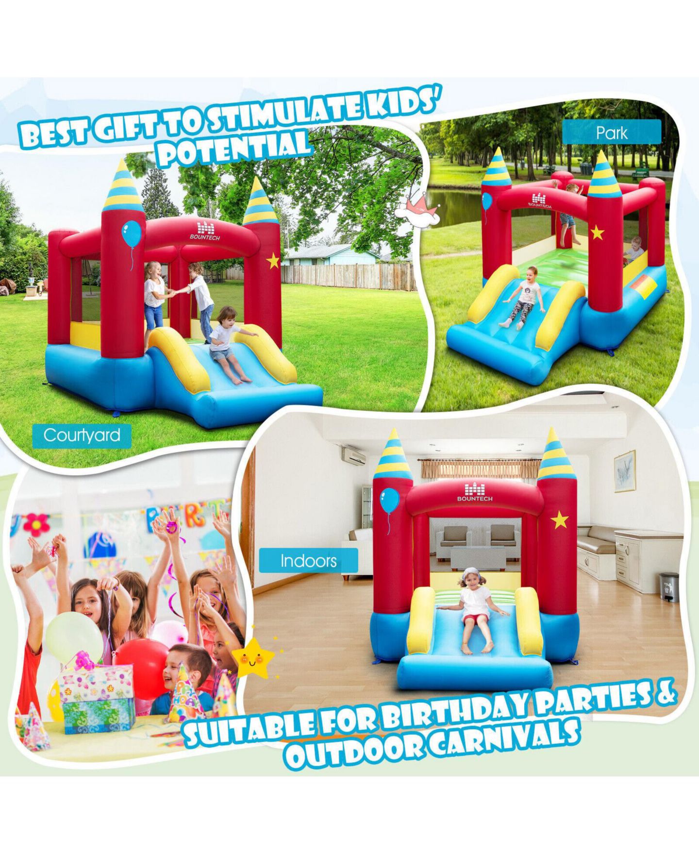 Детская игрушка Mecale Bounce Castle 420D Oxford Cloth Inflatable Bounce House with Slide, For Up to 3 Players, Ages 3–10, цвет: Синий — фото 5