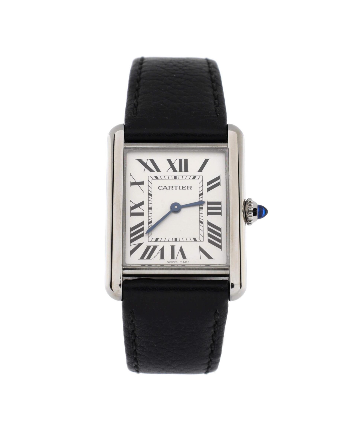 Must de Cartier Tank Quartz Watch in Stainless Steel and Leather 25mm - Dial color: silver