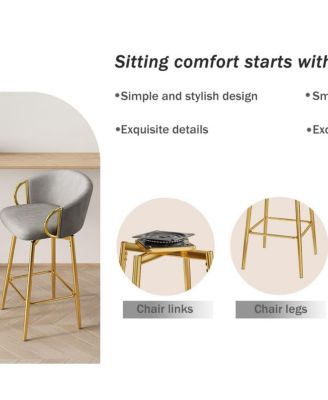 2 Pc Metal Upholstered Swivel Bar Height Stools for Kitchen or Dining