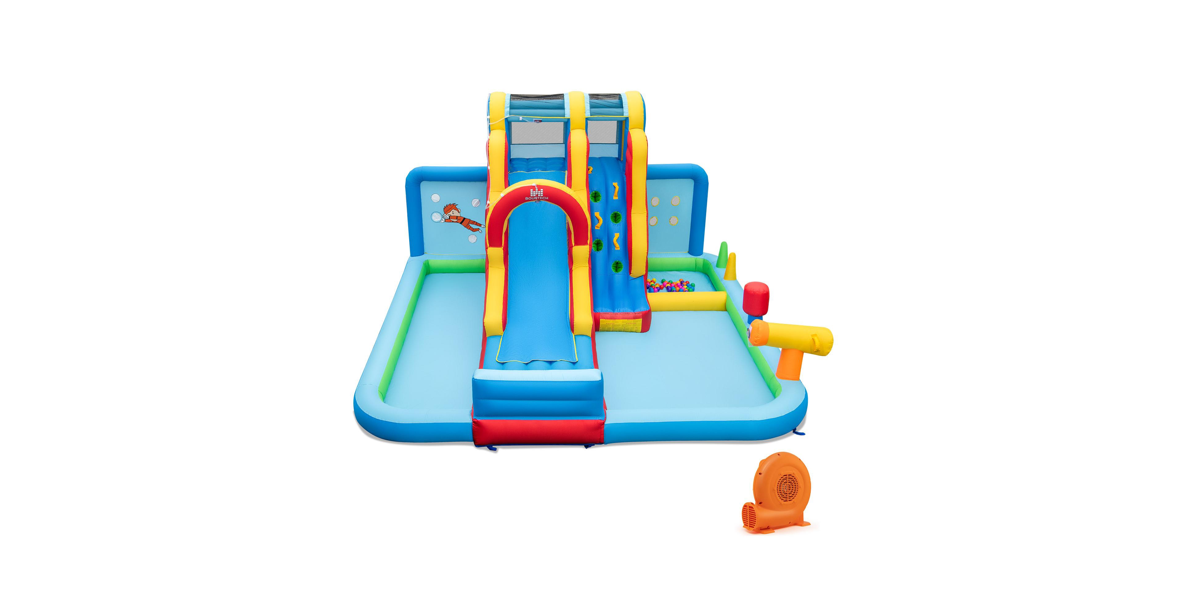Inflatable Water Slide Water Park with Long Slide and Splash Pools and Ball Pit with 680W Blower