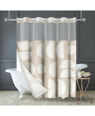 72x75 Hookless Shower Curtain - Abstract Khaki Cream Shower Curtain with Sheer Panel, Snap-In Liner, and Grommets - 100% Polyester