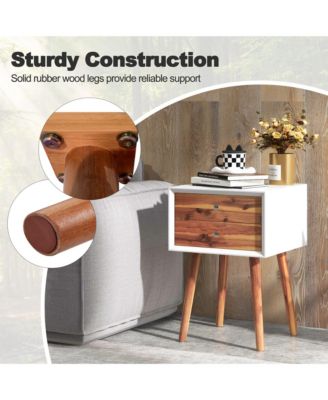 2PCS Wooden Nightstand Mid-Century End Side Table W/2 Storage Drawers
