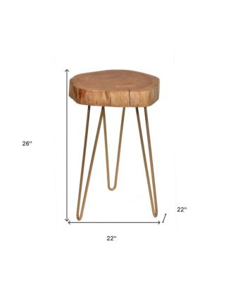 Iron and Solid Wood End Table – Round Accent Table with Industrial Charm and Durability