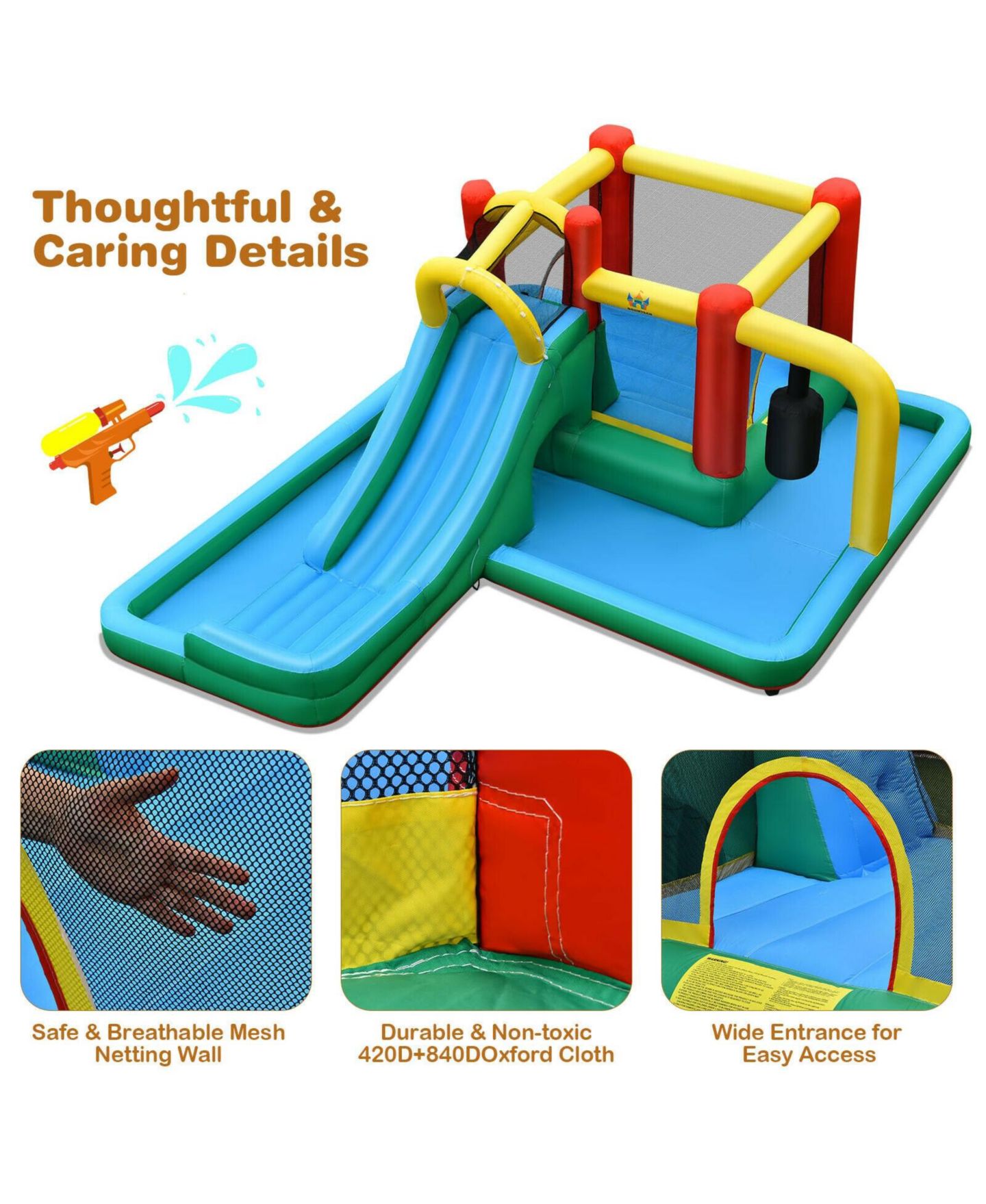 Детская игрушка Mecale Oxford Fabric Water Slide Climbing Inflatable Bounce House with Tunnel, Supports 4 Kids, Ages 3-10, цвет: Синий — фото 6