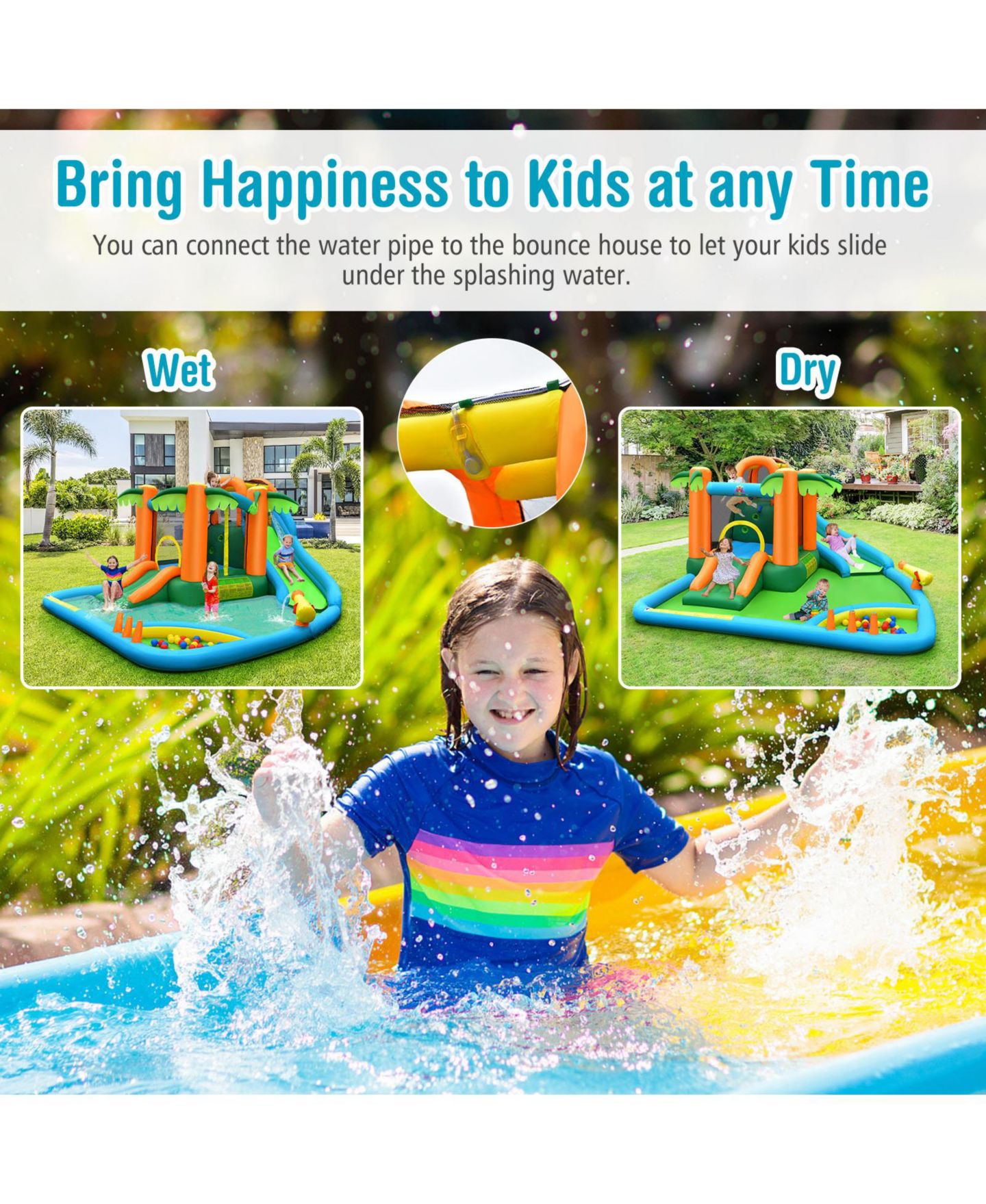 Детская игрушка Mecale 7-in-1 Inflatable Water Slide Park with Trampoline Climbing and 680W Blower, цвет: Зелёный — фото 6
