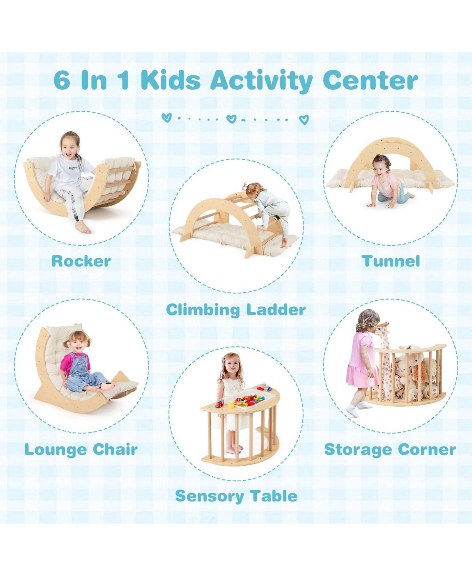 6-in-1 Climbing Arch Removable Cushion Playset