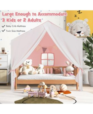 Kid's Play Tent with Washable Cotton Mat and Flag Banner