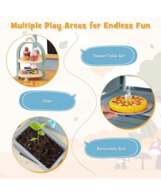 Fir Wood Play Kitchen with Kids Picnic Table and Built-in Bench