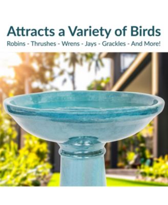 Calais Ceramic Bird Bath with Glazed Finish - Jade Green - 25" H