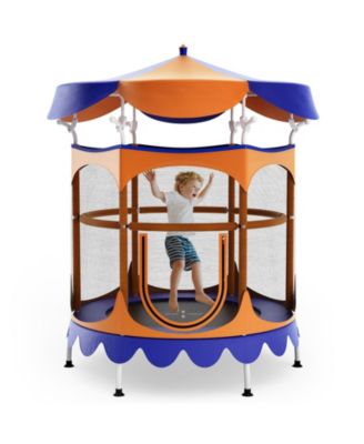 64 Inch Kids Trampoline with Detachable Canopy and Safety Enclosure Net