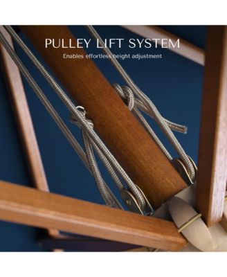 Boho 32 LED 9Ft Wood Market Patio Umbrella with Solar Lights for Bar Hotel Resort Alfresco Dining Rooftop Restauran Navy Blue