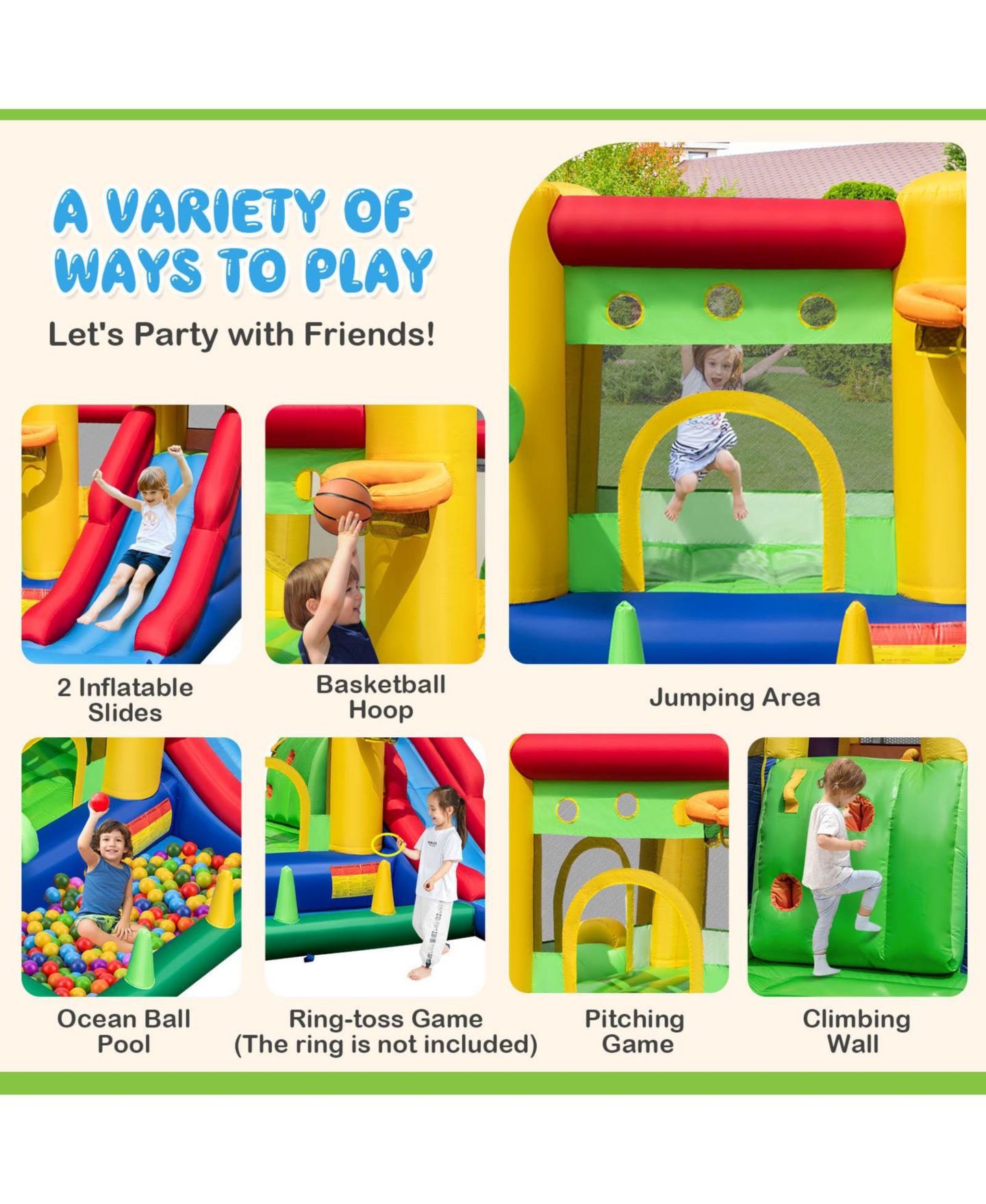 Детские игрушки Mecale Inflatable Bounce Castle with Double Slides and 735W Blower, цвет: Синий — фото 4