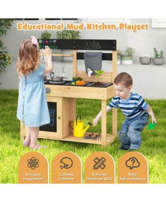 Mud Kitchen Playset Kids Play Kitchen Outdoor with 2 Removable Sinks