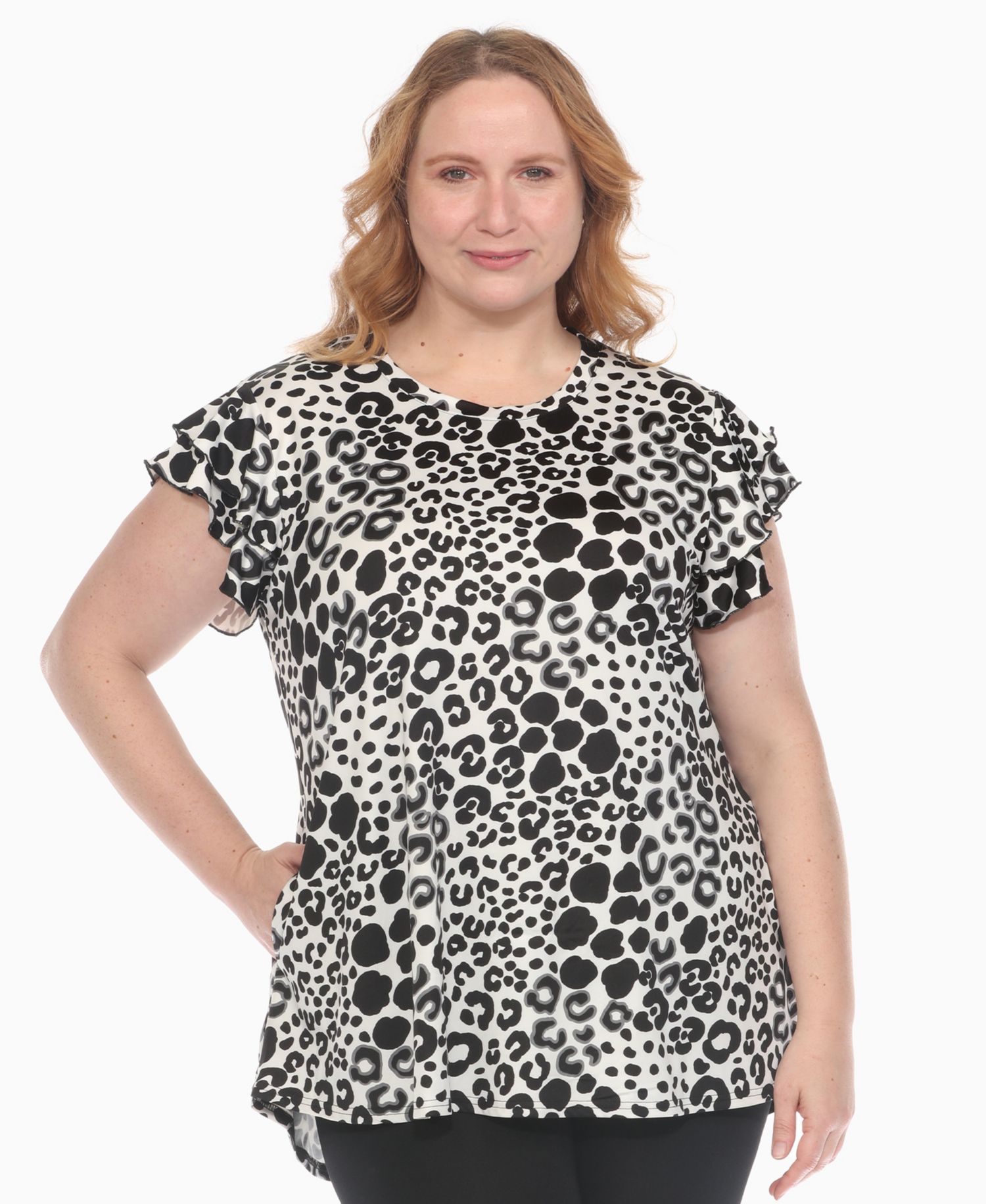 Plus Size Bold Leopard Print Ruffle Sleeve Top