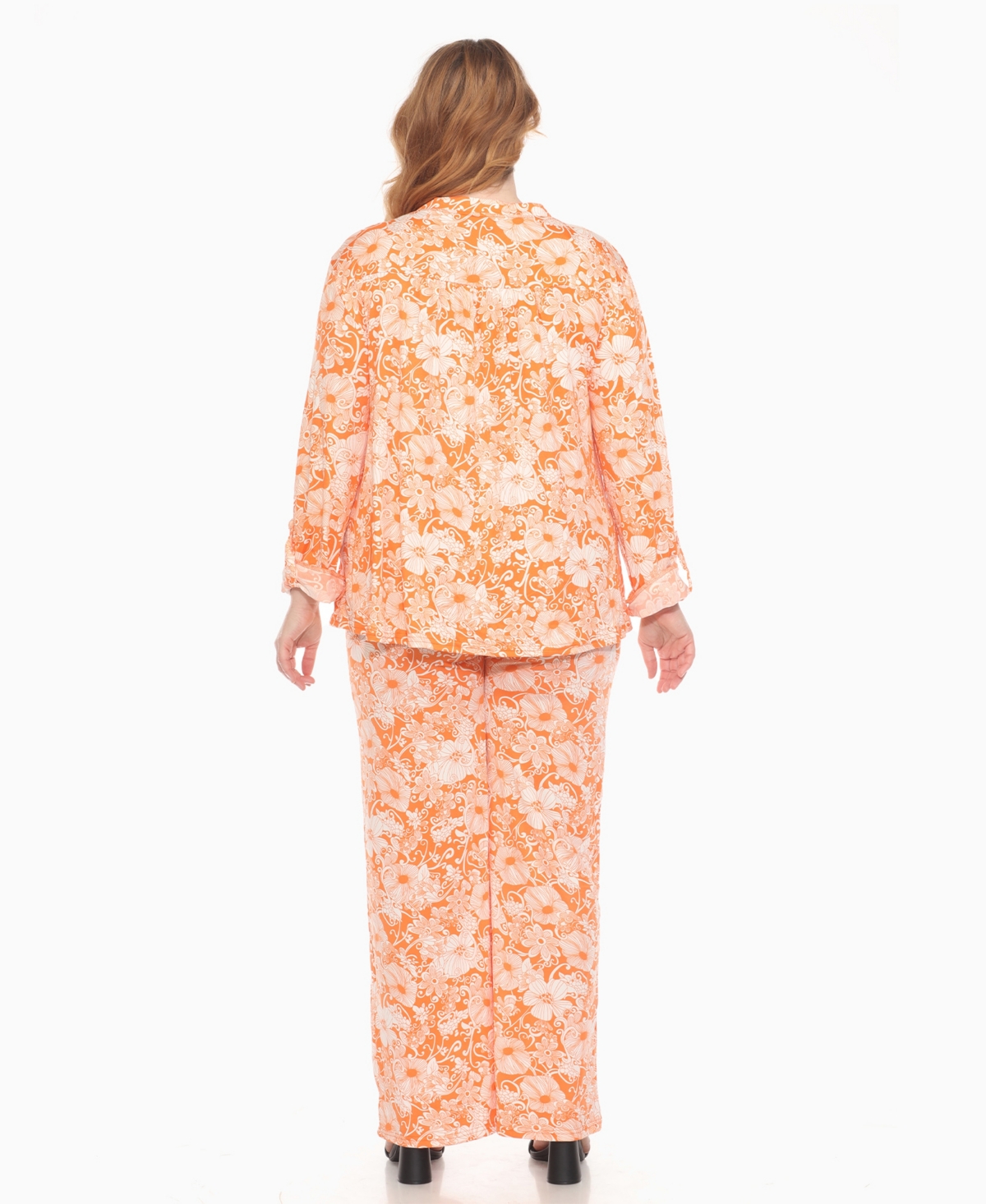 WHITE MARK PLUS SIZE 2-PIECE FLORAL PRINT TUNIC TOP AND PANTS SET 