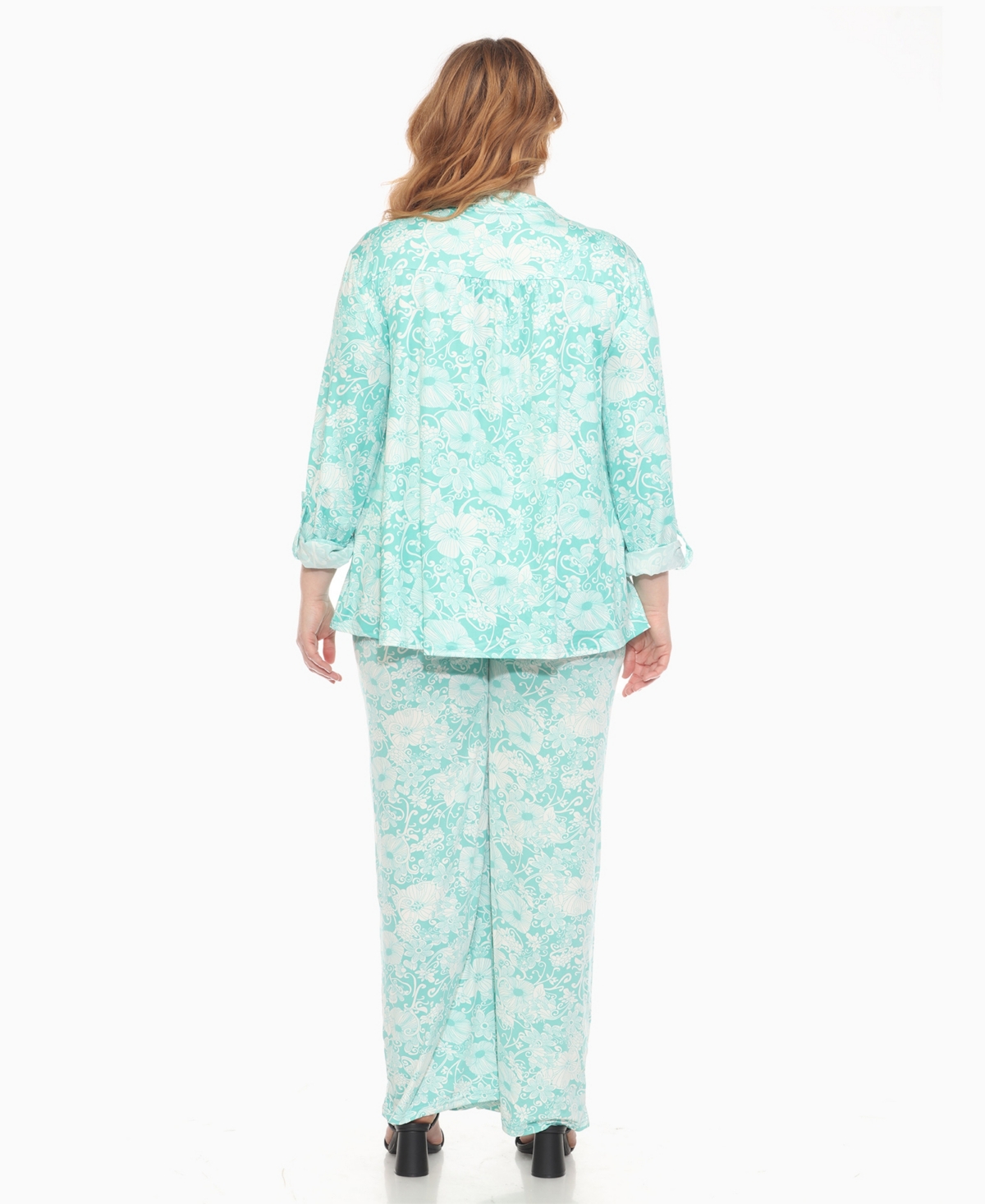 WHITE MARK PLUS SIZE 2-PIECE FLORAL PRINT TUNIC TOP AND PANTS SET 