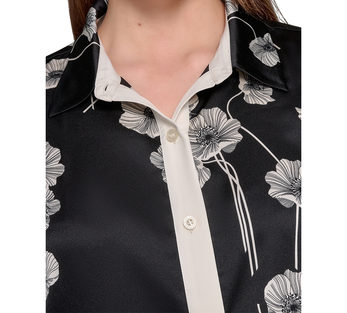 Karl Lagerfeld Plus Size Flower-print Button-down Shirt