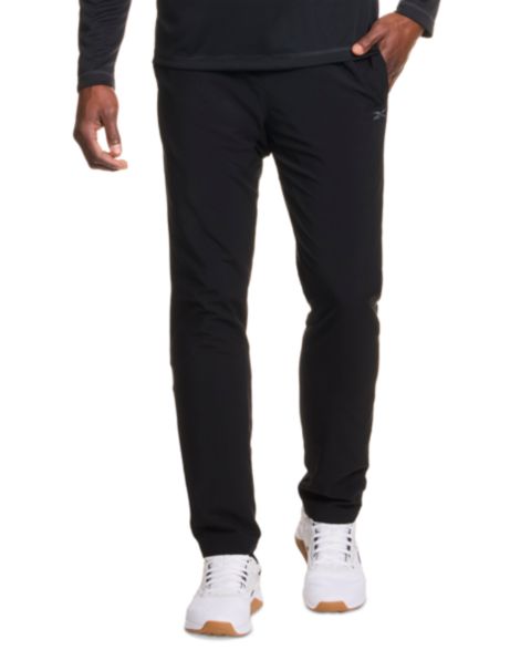 Мужские брюки Reebok Woven Logo Slim-Fit Track Pants, цвет: Чёрный / Белый
