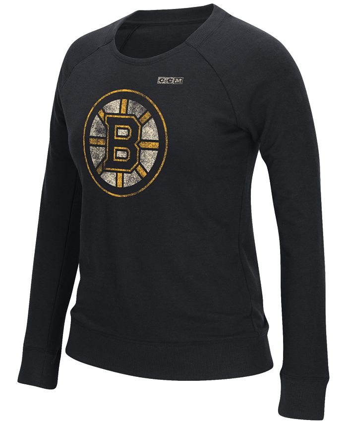 CCM NHL Men's Boston Bruins Classic Wash Fleece Crew Sweater, Grey 