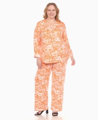 Plus Size 2-Piece Floral Print Tunic Top and Pants Set