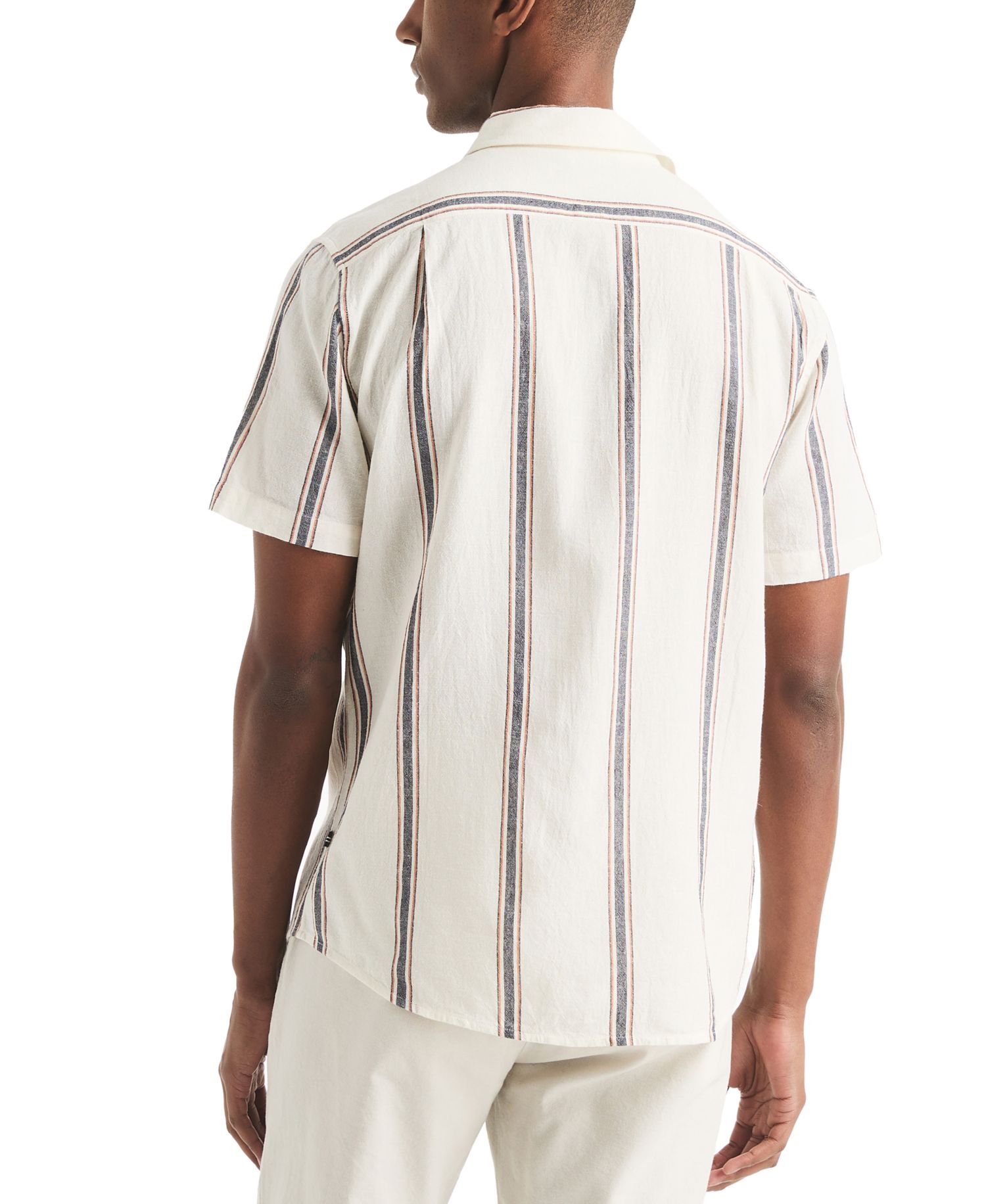 Men's Short Sleeve Striped Linen Blend Button-Down Shirt