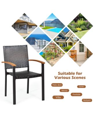 2PCS Stackable Patio Wicker Dining Chair Rattan Armchair Outdoor Yard