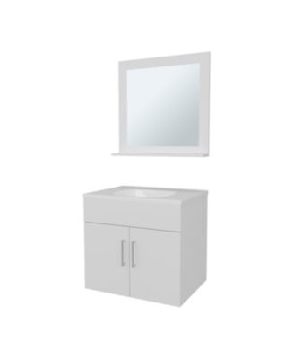 Slater Floating Bathroom Vanity Set with Sink, Two-Door Cabinet, and Mirror,White