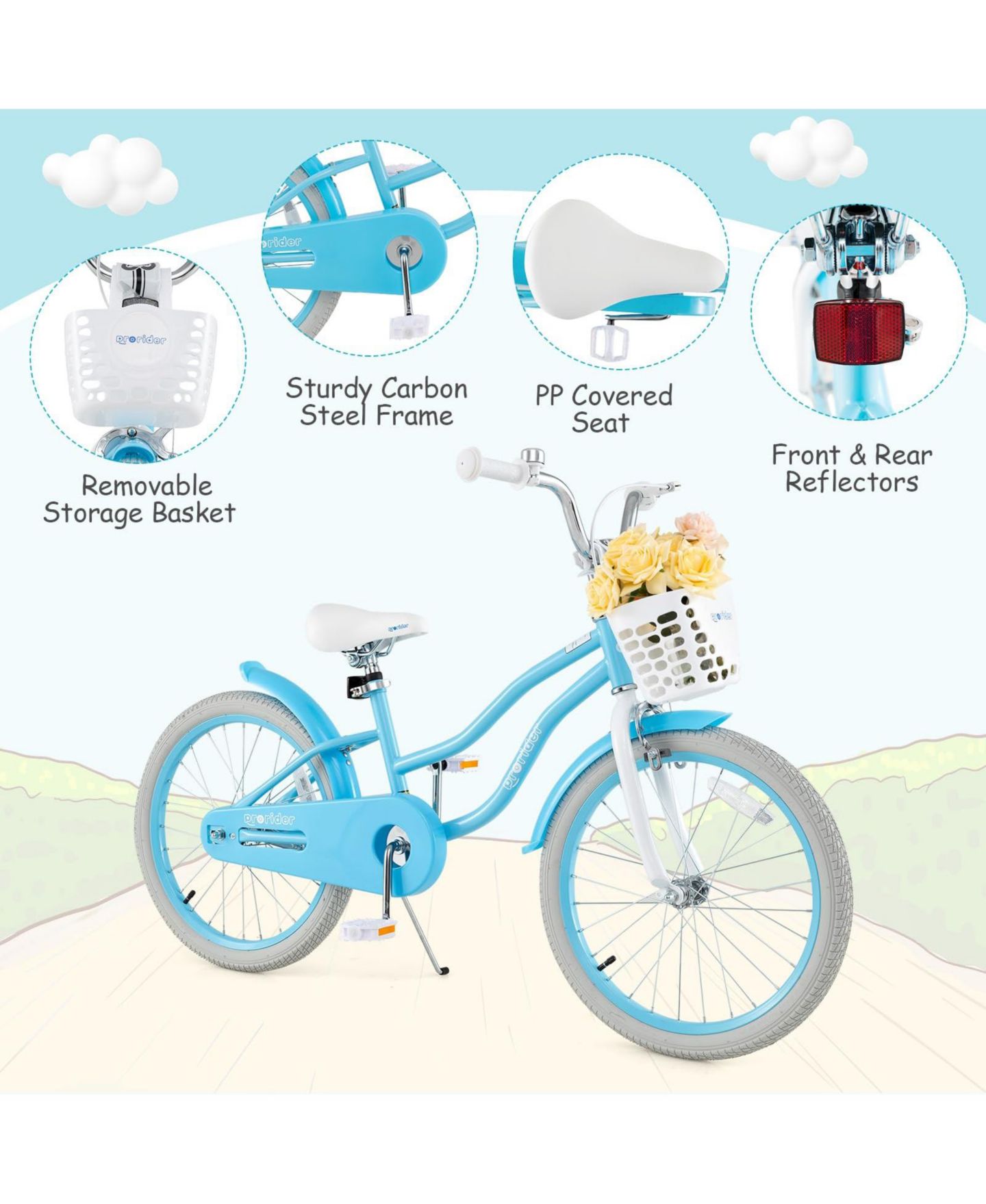 Детская игрушка Mecale 20 Inch Kids' Bike with Dual Brake System and Adjustable Seat, Ages 3-8, цвет: Синий — фото 7