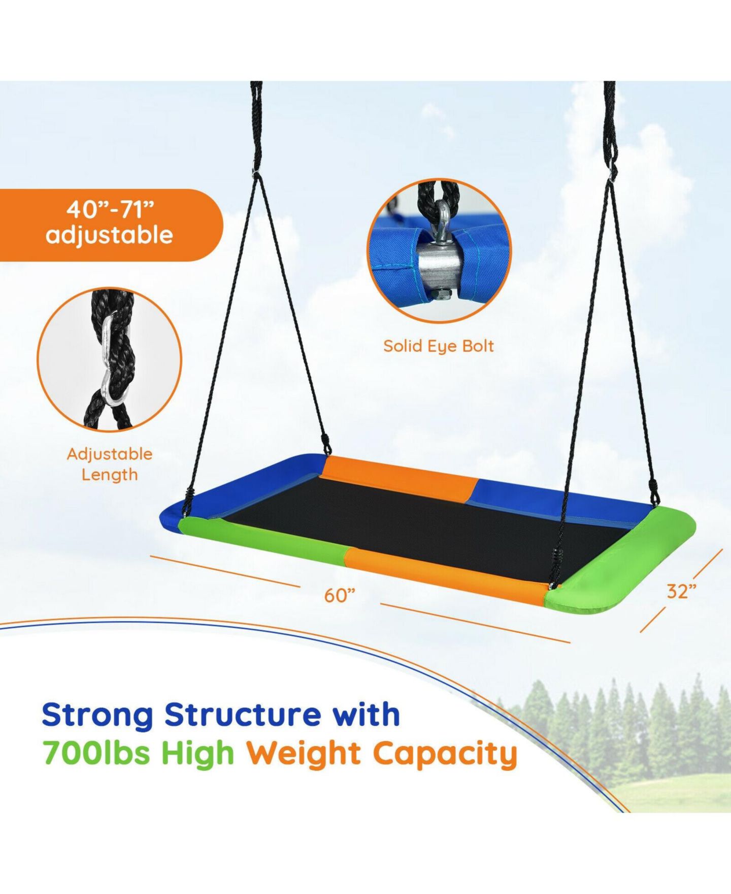 Детская игрушка Mecale 60" Platform Adjustable Tree Swing, 700 lbs Capacity, Ages 3+, цвет: Чёрный — фото 2