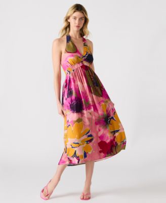 Steve Madden - Women's Piper Printed Halter Sleeveless Midi Dress