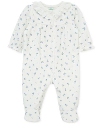 Little Me - Baby Girls Tiny Floral Velour Footed Coverall