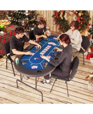 72 x 36 x 30.5 Inch Foldable Poker Table with 8 Cup Holders