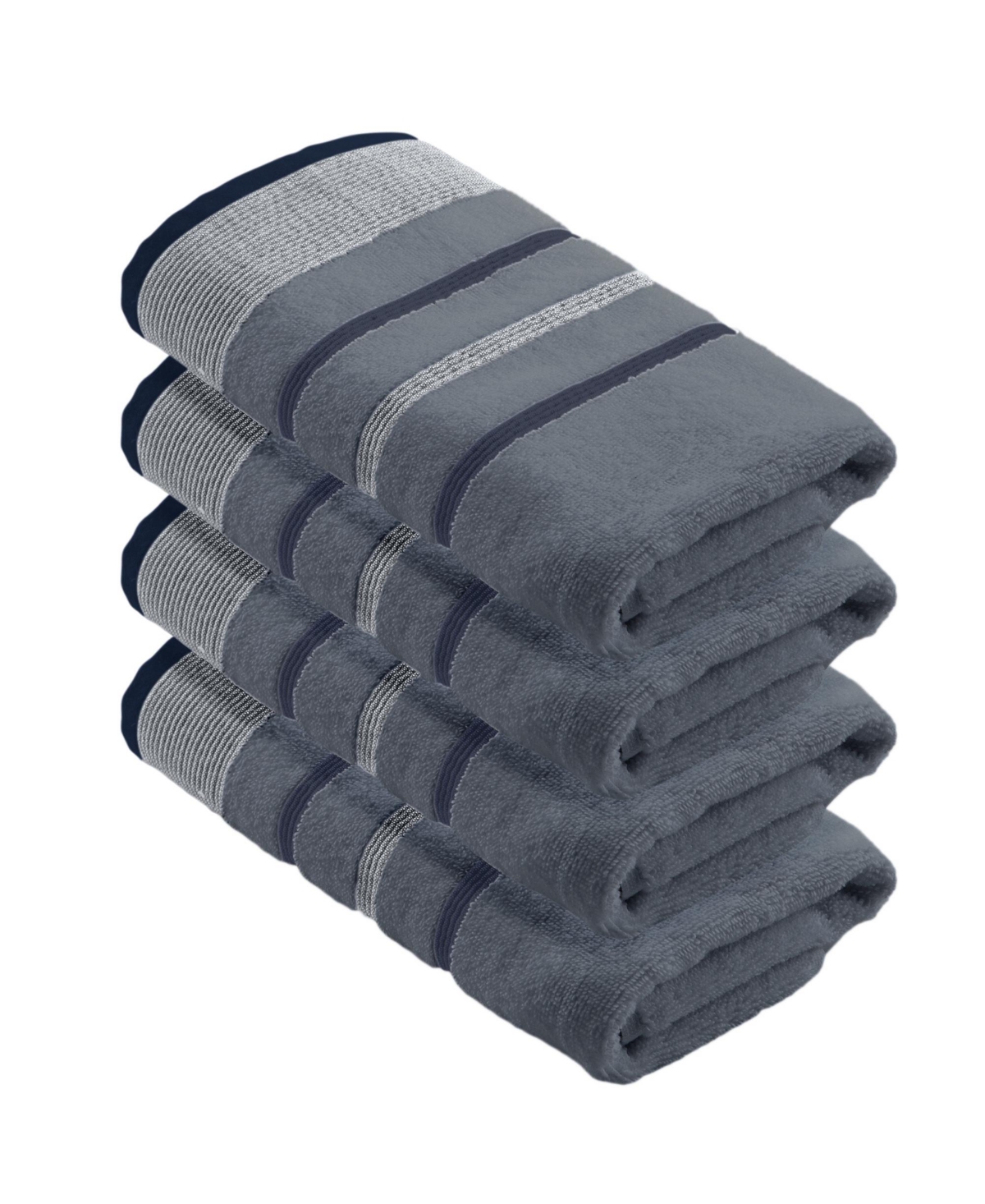 Linery & Co. Luxurious Cotton Decorative 4-Piece Hand Towel Set - Chambray blue / white / navy blue