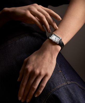 Women's Swiss Hampton Black Leather Strap Watch 35x22mm