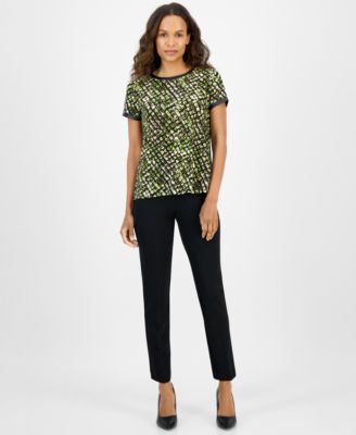 Petite Animal-Print Button-Back Top