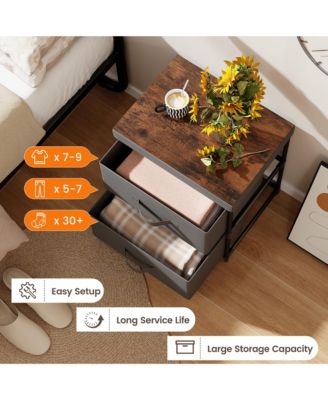 2PCS 2 Drawer Dresser Fabric Storage Organizer Nightstand Bedside Sofa Table