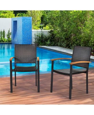 4PCS Stackable Patio Wicker Dining Chair Rattan Armchair Outdoor Yard