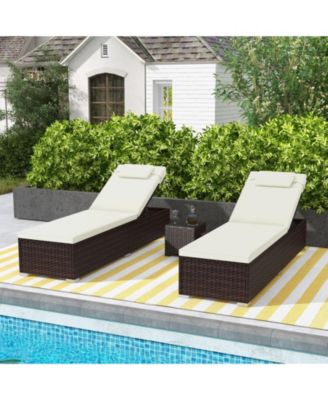 Patio Chaise Lounge Set of 2 with Backrest Seat Cushion and Headrest