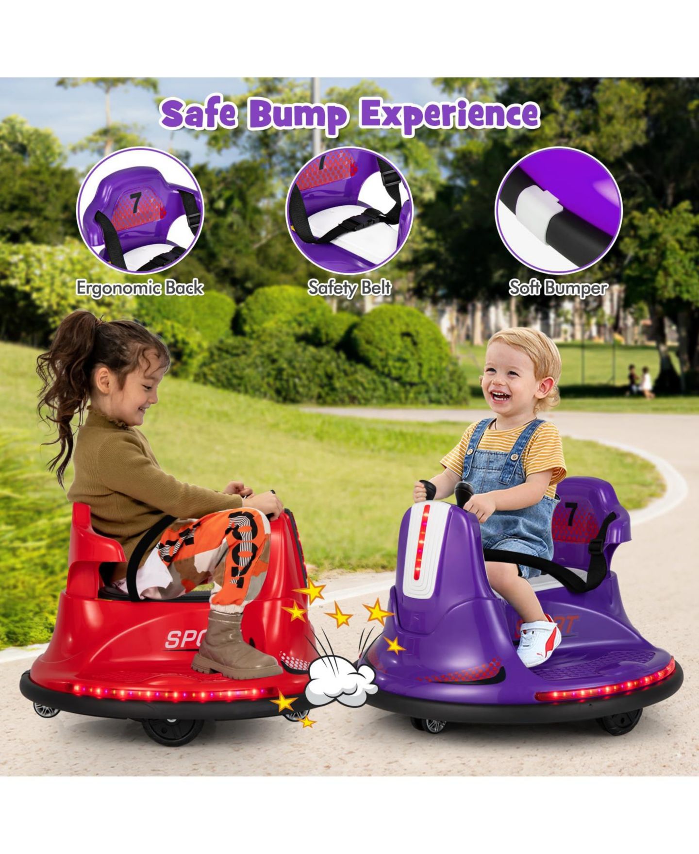 Детская игрушка Mecale 12V Remote Control Bumper Car, 66 lbs Capacity, Ages 3-7 Years, цвет: Фиолетовый — фото 8