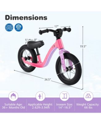 12-Inch Balance Bike with Adjustable Seat and Rotatable Handlebar for Over 36 Months Old