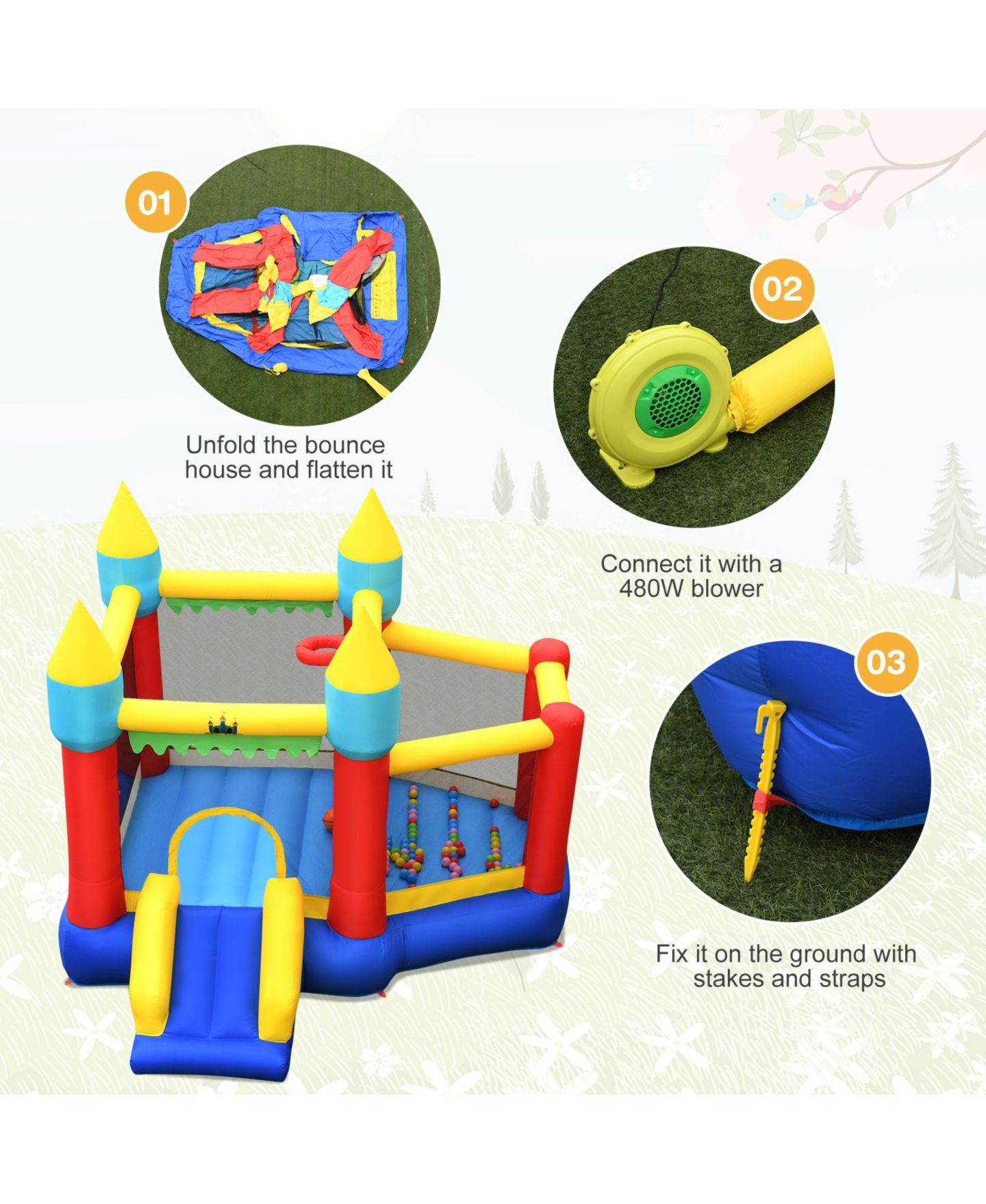 Детская игрушка Mecale Inflatable Bouncer with Slide and Basketball Hoop, 118.5"L x 112"W x 100"H, Oxford Fabric, Accommodates up to 3 Kids, Ages 3+, цвет: Красный — фото 7