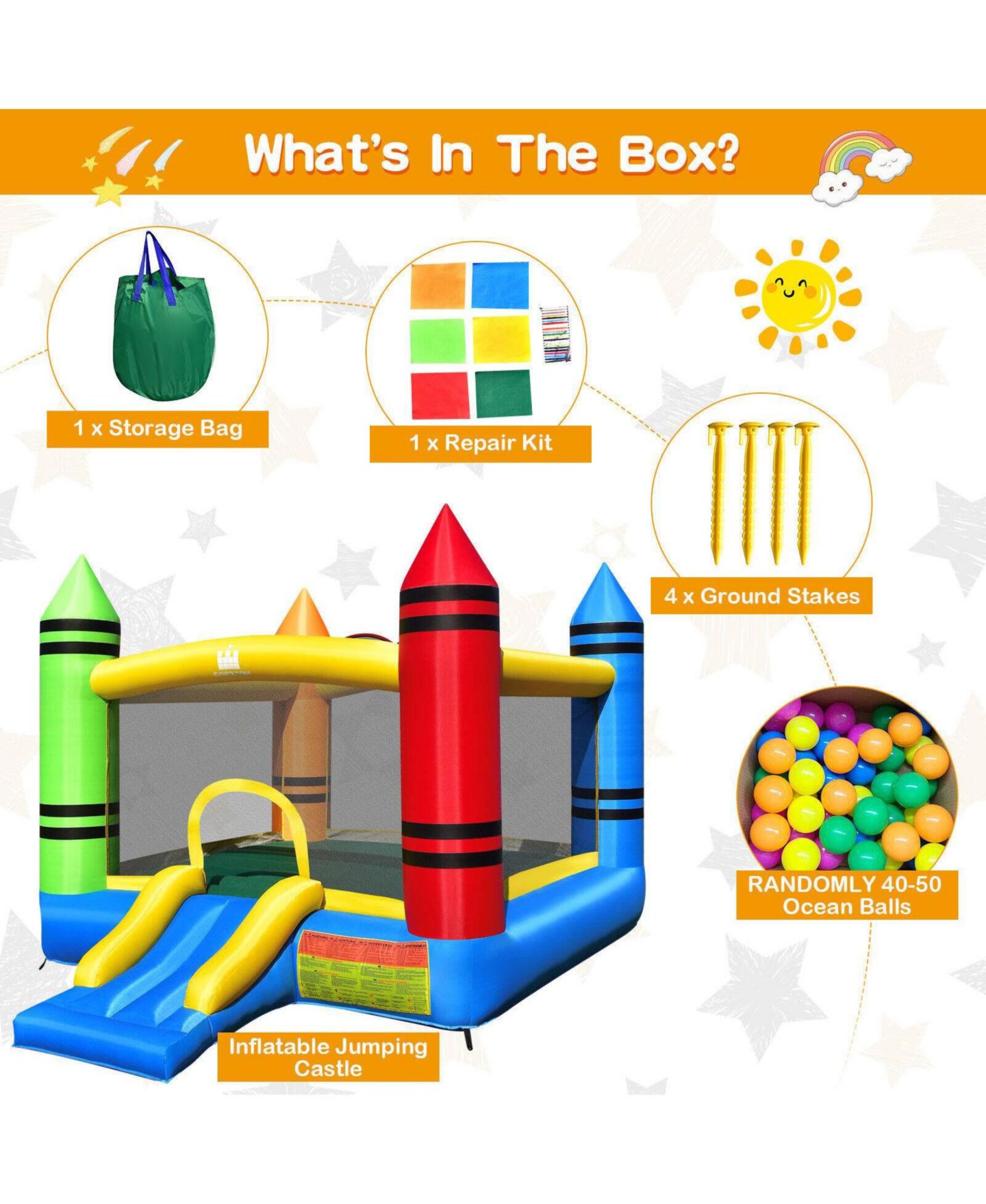 Детская игрушка Mecale Oxford Cloth with PVC Coating Inflatable Bounce House with Slide, For Up to 3 Kids, Ages 3-10, цвет: Синий — фото 4