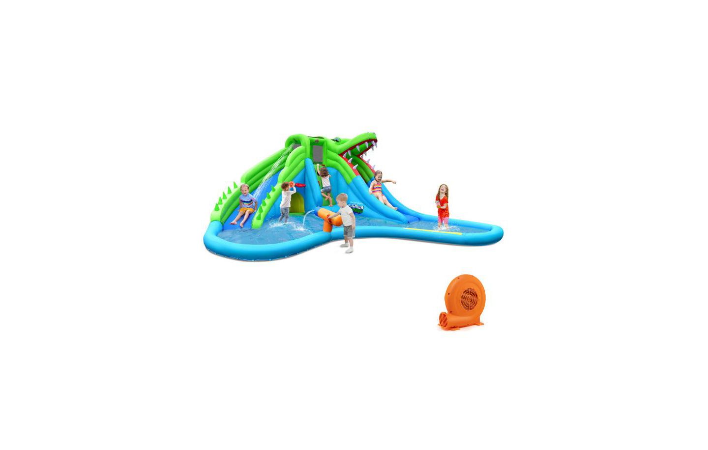 Детская игрушка Mecale Inflatable Crocodile Style Water Slide Upgraded Kids Bounce Castle with 680W Blower, цвет: Синий — фото 1