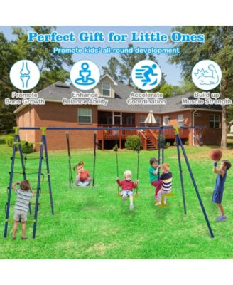550 LBS 6-in-1 Patio Kids Swing Set with Climbing Net and Ladder